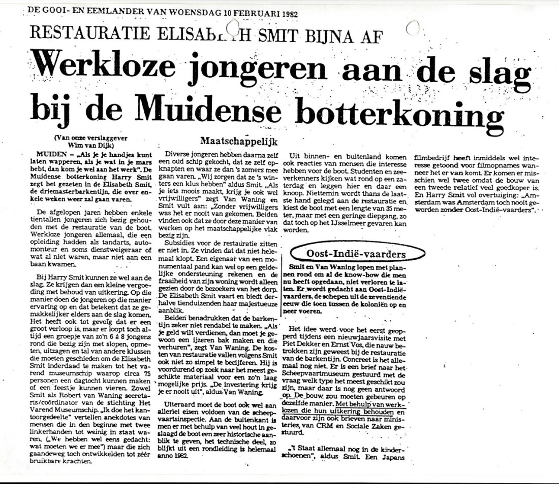 19820210 art G&E Werkloze jongeren aan de slag bij Muidense botterkoning